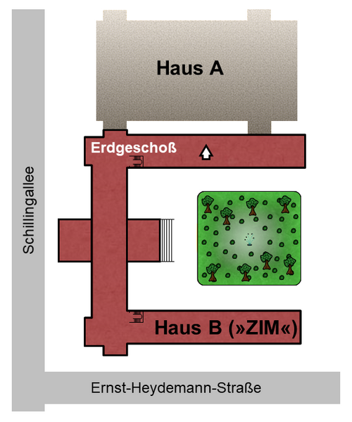 Gebäudeplan braun grün, Endokrinologie der Uniklinik Rostock 